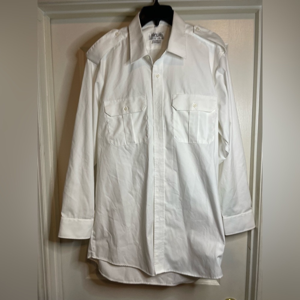 MENS WHITE  PILOT SHIRT WITH EPAULETTE UNIFORM SECURITY HIGH QUALITY  xl